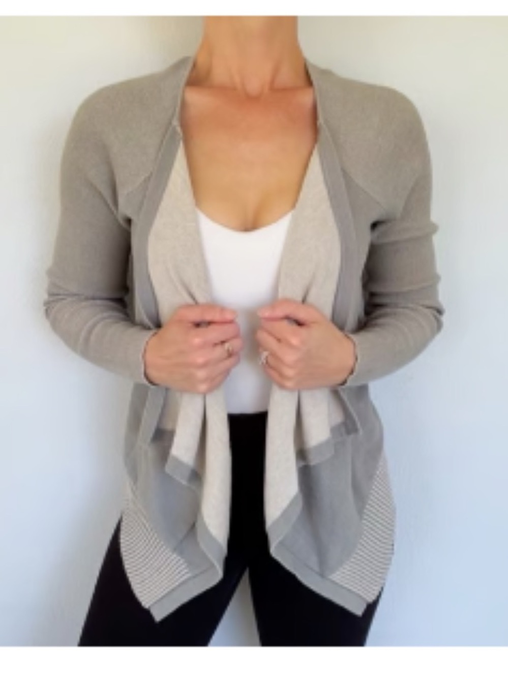 CAbi Open-front Pocket Cardigan, Light gray, Size S (style 5132)